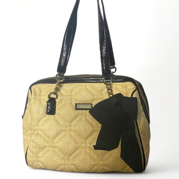 KATE SPADE New York Quilted Coal Satchel Tweed Woven Purse Handbag Bow - Picture 1 of 3